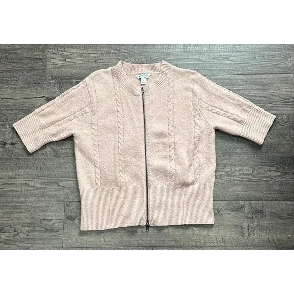 Modern Supply Sanctuary Women's Pink Short Sleeve Zip-Up Knit Cardigan Sweater L - Picture 1 of 7